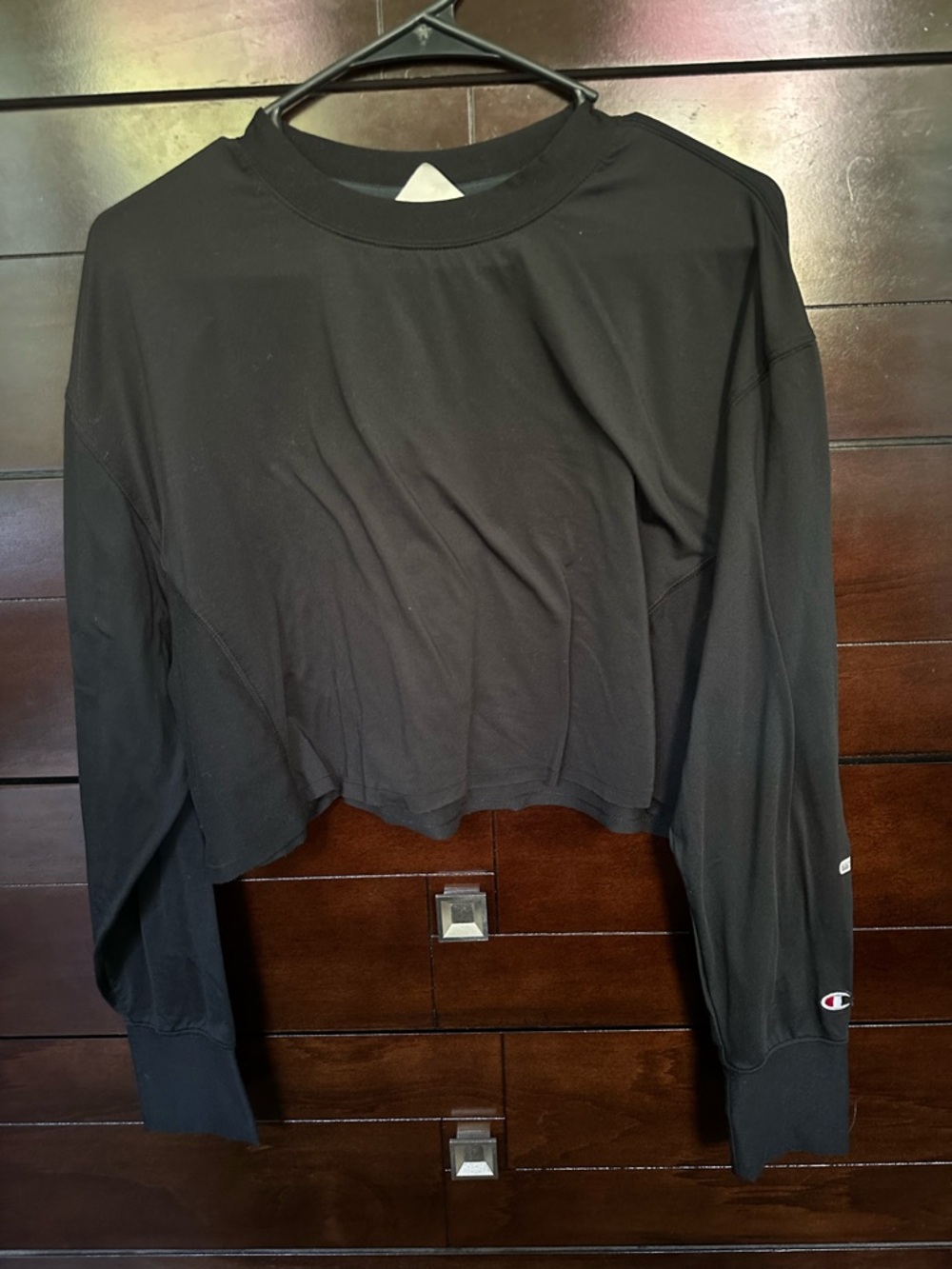 Champion Black Cropped Long-Sleeve Crewneck Sweatshirt